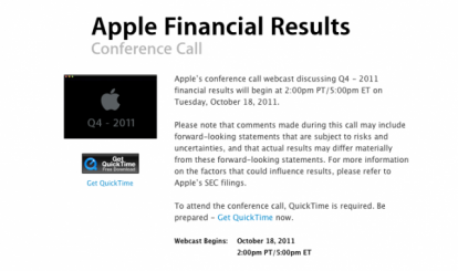 Apple pubblica i risultati finanziari del quarto trimestre del 2011